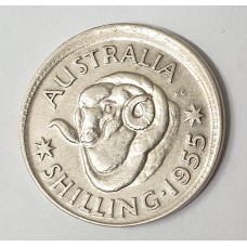 AUSTRALIA 1955 . ONE 1 SHILLING . ERROR . BROADSTRUCK